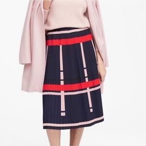 Banana Republic Blue and Red A-line Midi Pleated Skirt Size 8